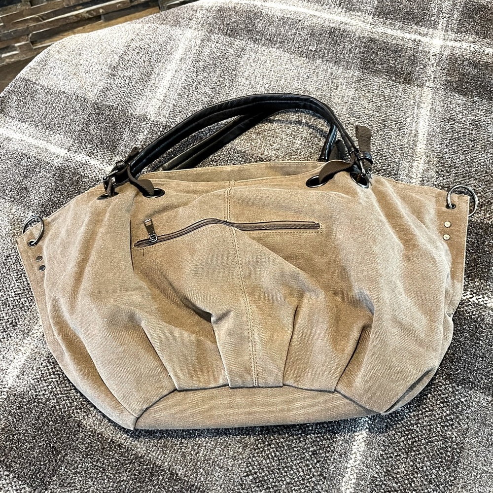 Brown distressed fabric bag